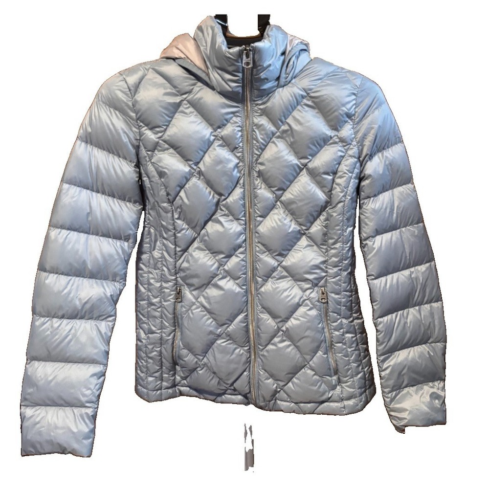 Lucky Brand Womens Small Ice Blue Duck Down Puffer Jacket Full Zip Hooded